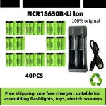 손전등용 100 리튬 이온 35E, USB 18650 충전식 배터리, NCR18650B : 뉴인투