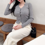 크리밋 레이온 소프트 브이넥 카라 골지 봄 가을 간절기 가디건 3col : 깐느24