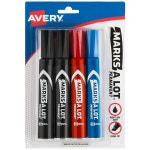 AVERY 마크스-A-Lot 영구 마커, 일반 책상 스타일 사이즈, 끌 팁, 방수 및 마모 방지, 4가지 모듬 마커(07905) : 이지셀렉트샵