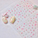 [T 플랫 MS 637] 작고 소중해 핑크꽃 네일스티커 레이스 라인 봄 장미 잎 : 써치네일