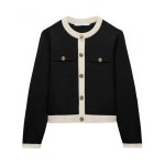 가디건 여성 니트 라운드넥 카디건 블랙 겨울 트위드 롱 집업 크롭 스웨터 앙고라 레이어드 : 썬후마켓