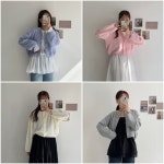 벌룬소매 크롭 니트가디건 라운드넥 오버 루즈핏 러블리 봄 가디건 빅사이즈 마망무드 : 마망무드