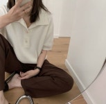 빅사이즈 오피스룩 편안한 5부 카라 여성 티셔츠 : 모두모두상회