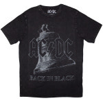 공식 AC DC Back In Black Bell 스톤 워싱 반팔 티셔츠 : 매드몽키