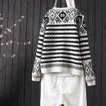 Angel  스트라이프 캐주얼 니트 스웨터 문예 슬림핏 니트 라운드 카디건 빅사이즈 ~75kg까지 : 사계절의 꽃