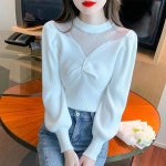 여성 긴팔 니트 스웨터 데일리룩 봄 슬림핏 벌룬소매 니트티 ACC00226Jb2 : 유한회사 위수노무역