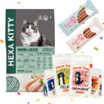 헥사키티 고양이사료 + 포켓트릿25g + 헤이뮤져키1p 헤어볼+장건강, 4kg, 1개 : 라임펫