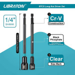 소켓 Libraton 드라이버 14mm 인치 롱 비트 생크 너트 8 메트릭 세트 개 마그 : 코알라넷