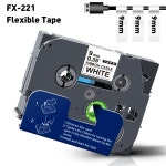 9mm 유연한 ID 테이프 호환 Brother TZe 라벨 FX221 P-Touch 프린터 PT-H110 D450 용 흰색 케이블 : 한백모터스