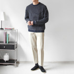 스트라이프 라운드니트 단가라  3col 네이비 : 넘버 세븐