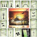 2024 할로윈 마녀 나무 박쥐 집 투명 스탬프 스텐실, DIY 스크랩북 수공예 종이 카드 템플릿 용품 장식 : 애견용사