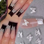 나비 모양 네일 아트 참, 3D 실버 골드 글리터, 할로우 장식, 반짝이는 DIY 액세서리, 10 개, 20 : 23난쟁이
