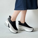 [G1815] 2Color 여성 키높이 웨지 운동화 8cm 민자 데일리 슬립온 : 새로이클라쓰
