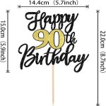 1PCS 해피 90 번째 생일 케이크 토퍼 블랙 골드 반짝이 건배 년 선택 멋진 장식 : 에이치앤제이익스프레스010