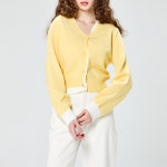 여성 봄 가을 배색 니트 오버핏 예쁜 가디건 옐로우, FREE(One size) : 제네라 ZENELA