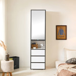 다용도 수납함 슬림 키높이 옷 선반 거실 주방 집 현관 장식장 공간 사이드 키큰 틈새 전면 높은 오크 화이트 우드 화장대 오픈 선반 거울 수납장... 