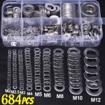 J 684180PCS 스테인레스 스틸 나사 가스켓 일반 너트 산업 수리 패스너 키트 용 고정 와셔 M2 M12 초박형 플랫 180Pcs Box : VIP잡화점