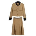 고급 여성 트위드 봄 자켓 가을 스타일세 련된 라운드 넥 대비 색상 싱글 브레스 포켓 작은 향기 슬리밍 H3718 여자 투피스세 하객룩 데이트... 