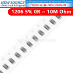 100pcs 1206 5 SMD 저항기 0R ~ 10M 1/4W 옴 200R 330R 5 1R 47R 470R 1K 20K 150R 220R 10K 2R 220K 1M 2 2K : 글로리40