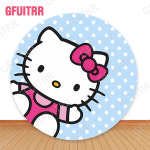 헬로 키티 원형 배경, 소녀 생일 파티 베이비 샤워 장식, 핑크 커버, 비닐 폴리에스터 사진 배경 : 28난쟁이