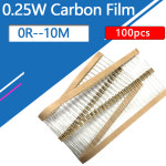 100pcs 1/4W 탄소 필름 저항기 네 컬러 서클 0R 1R 10R 100R 1K 10K 100K 1M 0 25W 1 10 100 옴 R K M 100Ohm 0R--10M : 글로리44