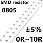 0805 5 SMD 저항기, 0R 1R 1 2R 3R 5R 8R 6R 2R2 2R4 2R7 3R3 3R6 3R9 4 7R 5R1 5R6 6R2 6R8 7R5 8R2 10R, 100 : 글로리45