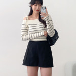 리나 스트라이프 원 오프숄더 리본 니트 A0357 : 어썸하비