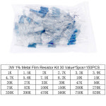 1 금속 필름 저항기 키트, 30 값, 0 1R ~ 750R, 1K 820K ohm 팩, 모듬 세트 저항기, DIY 전자 150PCs, 3W : 글로리41