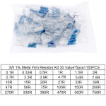 1 금속 필름 저항기 키트, 30 값, 0 1R ~ 750R, 1K 820K ohm 팩, 모듬 세트 저항기, DIY 전자 150PCs, 3W : 글로리41