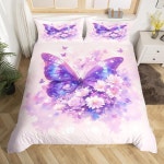 이불세트 보라색 나비 침구 세트 여자를위한 어린이 이불 커버 꿈꾸는 로맨틱 테마 다채로운 : 도재상사