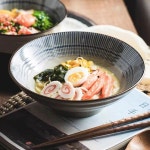 호텔 INCH 세라믹 사발 덮밥 레스 라면 그릇 레인지 샐러드 국수 일식 화상 1 블루 레인-7인치 양정볼 싱글 스탠다드 : 코코앤씨