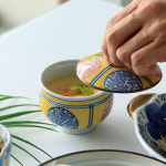 일본 감성 사쿠라 블루 자왕무시 자완 차왕 차완 무시 뚜껑 계란찜 미소 된장국 그릇 : 아뜰리에앳홈