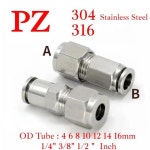 68 10 12 14 mm 3/8 인치 OD 튜브 압축 유니온 PZ 스테인레스 공압 공기 피팅 연결 : 미래신사