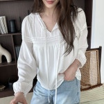 펀칭블라우스 화이트블라우스 핀턱 레이어드 제나 블라우스 : 벨라엘라