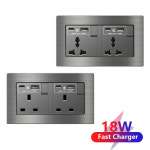 Uk 충전 콘센트 범용 패널 전기 C타입 소켓 고속 듀얼 18W USB 스위치 220V 브러시드 13A 조명 전원 알루미늄 Blank panel : Hazelmom