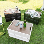 우드 상판 접이식 수납박스 캠핑 폴딩박스 다용도 정리 보관함 미니 테이블 중형 : 씨앤초이스