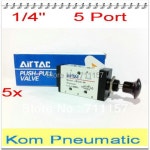 수동 조작 솔레노이드 밸브, 공압 에어 밸브, 5 웨이 1 4 인치 BSP 푸시 풀 밸브, 수동 레버, 4R210-08 : 사오엔에스씨