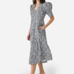 가니 프린티드 코튼 포플린 브이넥 미디 드레스 이그리트 여성용 F8857 : 유신사