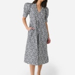 가니 프린티드 코튼 포플린 브이넥 미디 드레스 이그리트 여성용 F8857 : 유신사