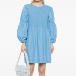 가니 코튼 포플린 스목 미니 드레스 블루 여성용 F8521 : 유신사