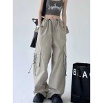 와이드 스트링 카고팬츠 빈티지 카고 바지 캐주얼 주름 1. 카키(레귤러) S : 마켓AKG