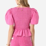 가니 코튼 포플린 오픈넥 스모크 블라우스 콘 플라워 여성용 F8766 : 유신사