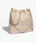 샤넬 22 스몰 핸드백 베이지 유광 카프스킨 실버 메탈 여성 : 트루바잉