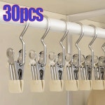 5-30pc 후크가있는 프리미엄 스테인레스 스틸 Clothespins 옷을 걸기위한 세탁 옷 못 바지 옷걸이 집게 클립 후크 클립 : 마이컴포트홈