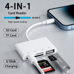 4 in USB 카드 리더기 SD/TF iPhone 14 13 12 11 Pro Max 카메라 어댑터 용 번개 고속 충전 포트 1 IN 1 Lightning : 카본텍스