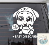 쵸파상점 나이뽀포동이 BABY ON BOARD 화이트 뒷유리스티커 아기자동차스티커 : 쵸파상회