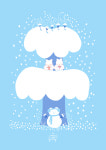 고양이 사계절 일러스트액자 A3, 297x420mm, 스카이블루 : 마이메시룸