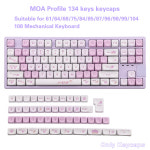 Romoral 134키 PBT 키캡 Sakura Purple MOA 프로파일 키트. 게임용 64/68/84/75/87키 GMK67 키보드용 기계식 : moonse72