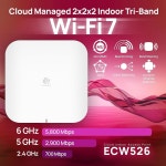 EnGenius 클라우드 관리 ECW526 Wi-Fi 7 트라이밴드 2x2x2 액세스 포인트, 뛰어난 성능과 간편한 배치를 위해 9.4Gbps 속도와 10GbE PoE... 