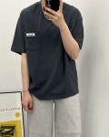 오니 루즈핏 무지 포켓 자수 라벨 반팔티 : 희노니